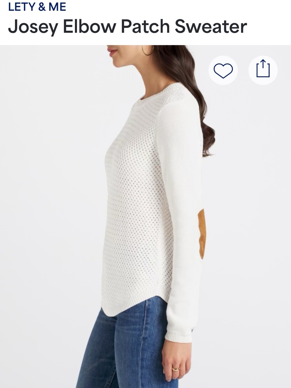 Lety & Me Josey Elbow Patch Cream Textured Crewneck Sweater S - Picture 14 of 16